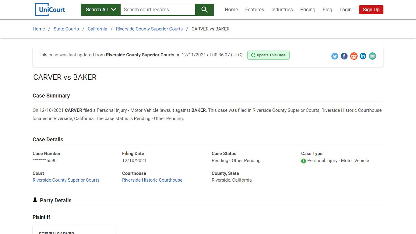 CARVER vs BAKER | Court Records - UniCourt